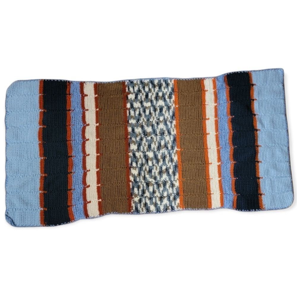 Vintage Granny Crochet Afghan Throw baby Blanket Handmade Multi Color Striped